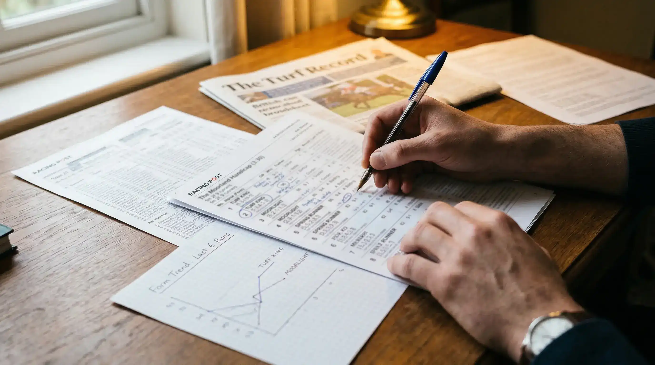 Racing analyst reviewing Lincoln Handicap trends and statistics on paper