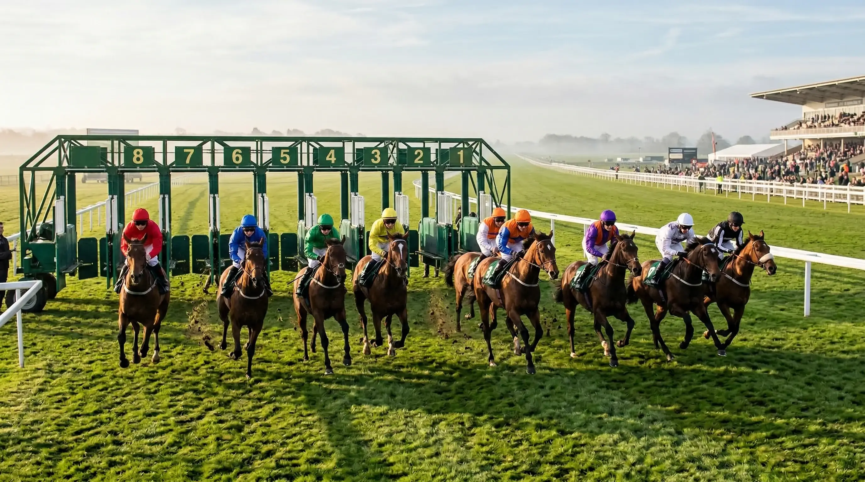 Lincoln Handicap start at Doncaster Town Moor with horses breaking from stalls