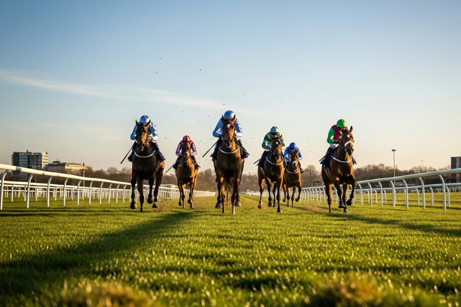 Horses racing on the straight mile at Doncaster during the Lincoln Handicap