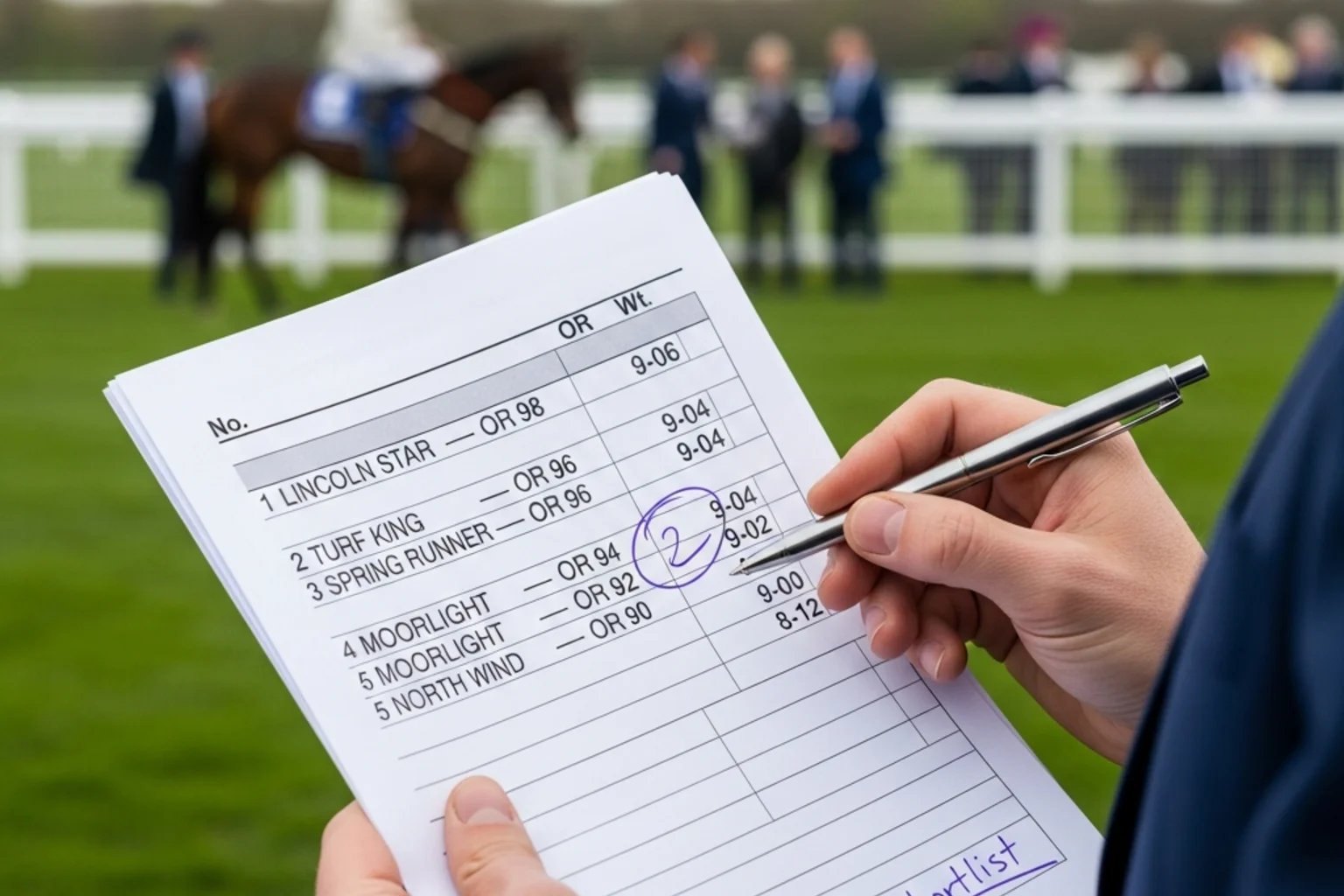 Racecard showing horse ratings and weights for Lincoln Handicap