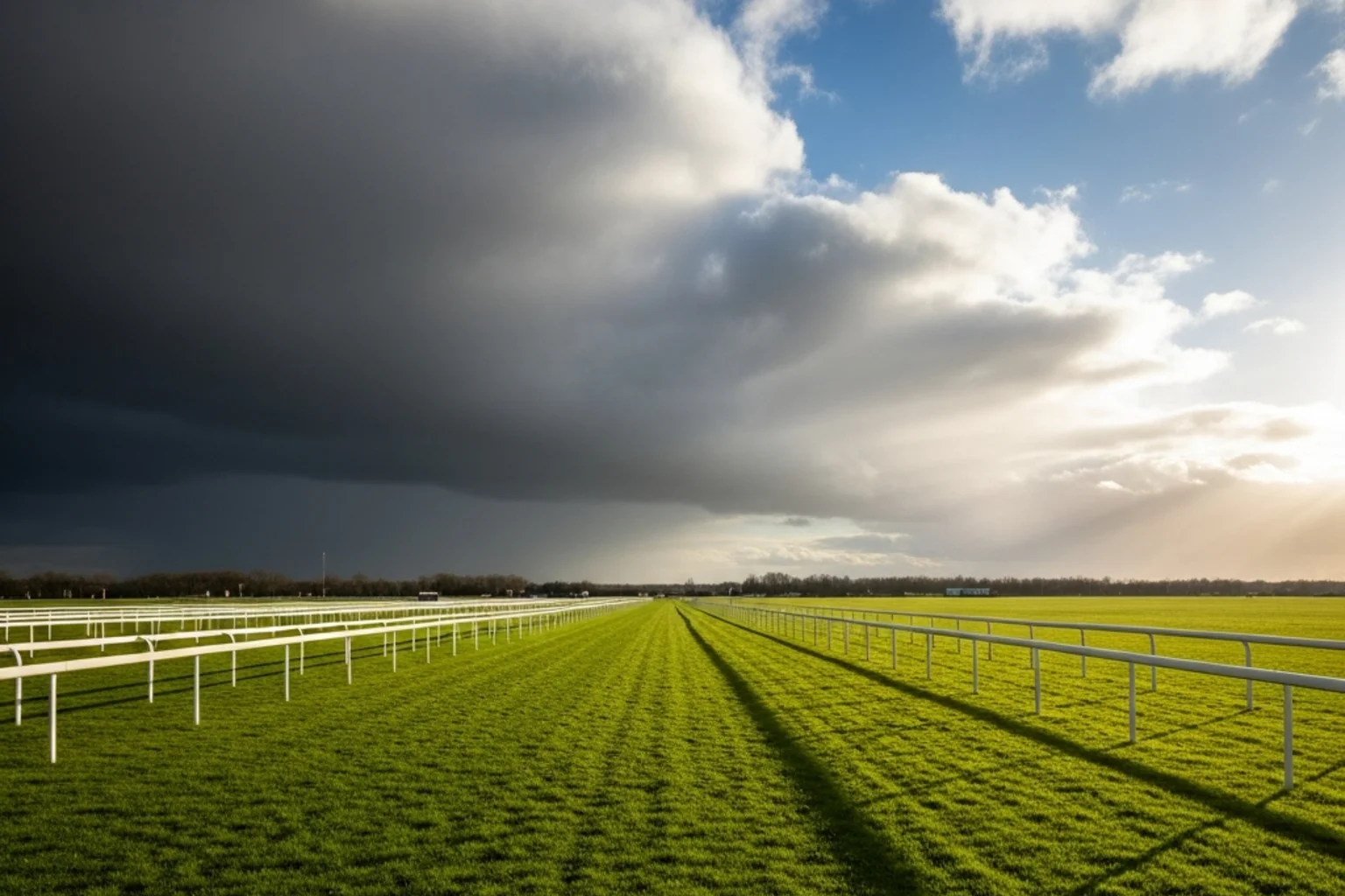 Doncaster racecourse under spring weather conditions