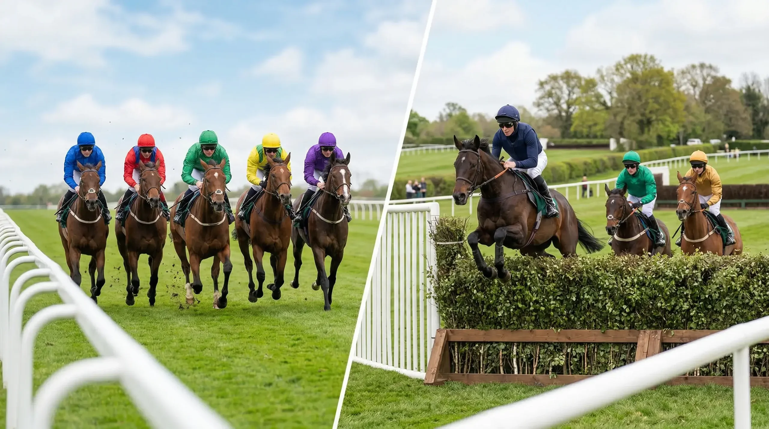 Split view of flat racing at Doncaster and steeplechase at Aintree